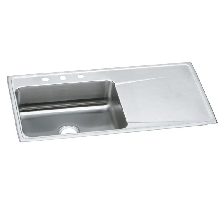 Kitchen Sink Lustertone Classic 43 x 22 Inch Single Bowl with Right Drainboard 4 Hole Lustrous Highlighted Satin Top Mount