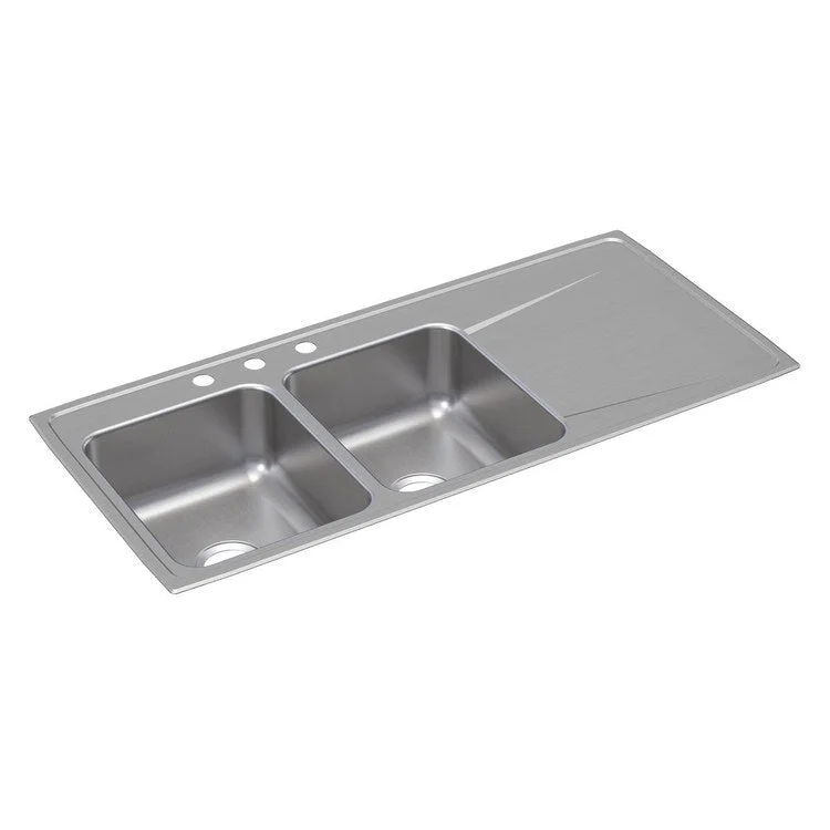 Kitchen Sink Lustertone Classic 48 x 22 Inch Double Bowl Equal with Right Drainboard 3 Hole Lustrous Satin Drop-In