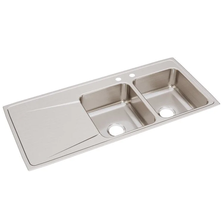 Kitchen Sink Lustertone Classic 48 x 22 Inch Double Bowl Equal with Left Drainboard 2 Hole Lustrous Satin Drop-In