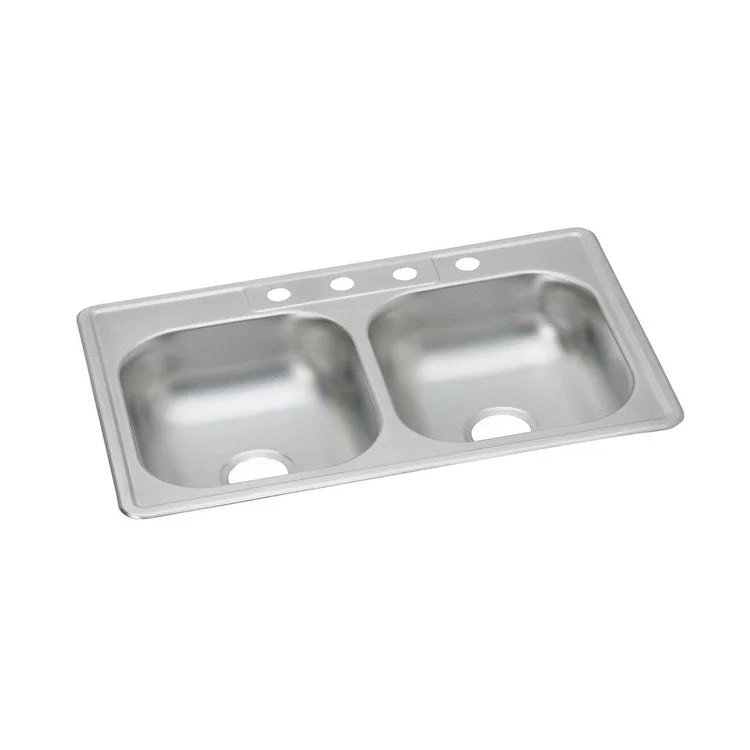 Kitchen Sink Dayton 33 x 22 Inch Double Bowl Equal 2 Hole ADA Satin Top Mount Rectangle Drain Location Center Depth 6 Inch Multiple of 50 Bottom Only Spray