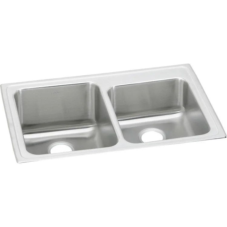 Kitchen Sink Lustertone Classic 33 x 22 Inch Double Bowl Offset Lustrous Satin Drop-In