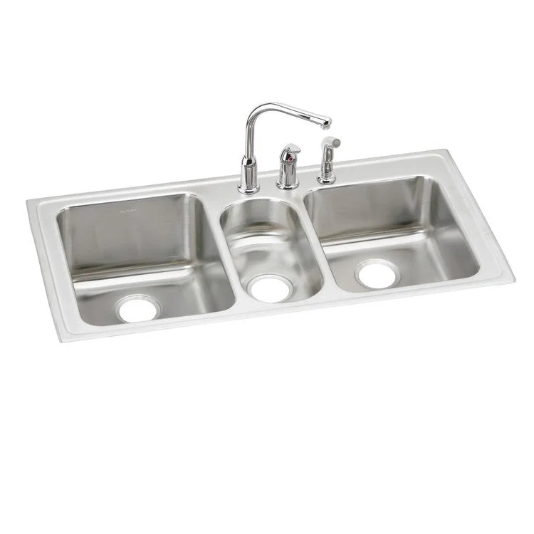 Kitchen Sink Lustertone Classic 43 x 22 Inch Triple Bowl Kit with Faucet 3 Hole Lustrous Satin Drop-In Sink Kits