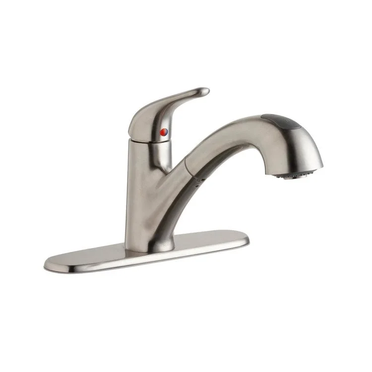 Kitchen Faucet Everyday Deck Mount 1 Lever ADA Lustrous Steel Pull-Out Spray 1 Hole Spout Height 7-3/8 Inch