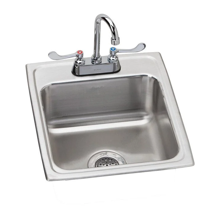 Kitchen Sink Lustertone Classic 17 x 20 Inch Single Bowl Kit with Faucet 2 Hole Lustrous Satin Top Mount Stainless Steel Drain Location Center 1000001272 Template and 64090012 Mounting Hardware LK406GN04T4SC Faucet LK500 Drain Full Spray Sides and Bottom