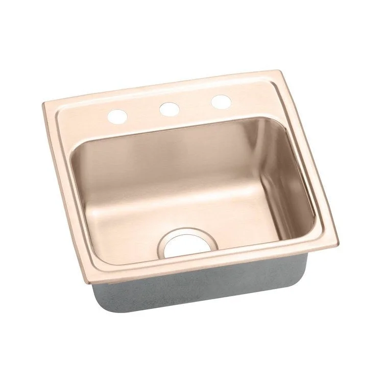 Kitchen Sink 19.5 x 19 Inch Single Bowl Copper Drop-In CuVerro Antimicrobial Copper Drain Location Center Full Spray Sides and Bottom