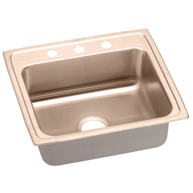 Kitchen Sink 22 x 19.5 Inch Single Bowl 5 Hole Copper Drop-In CuVerro Antimicrobial Copper Drain Location Center Full Spray Sides and Bottom