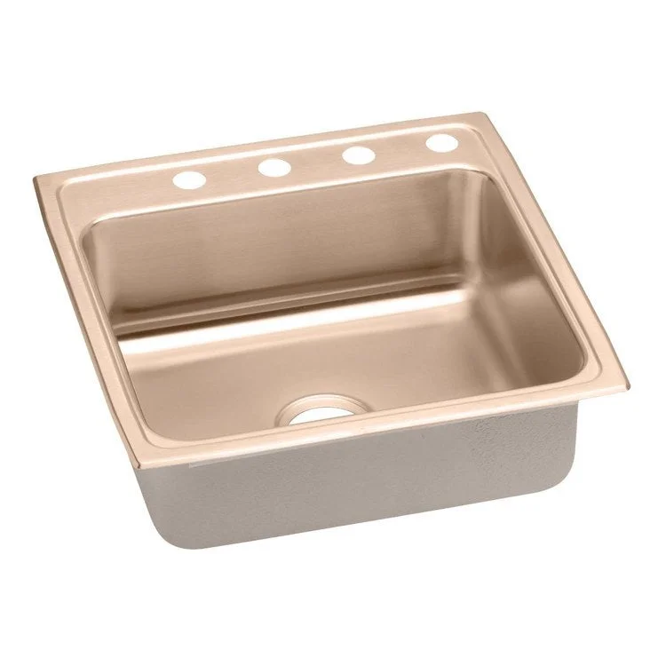 Kitchen Sink 22 x 22 Inch Single Bowl 5 Hole Copper Drop-In CuVerro Antimicrobial Copper Drain Location Center Full Spray Sides and Bottom