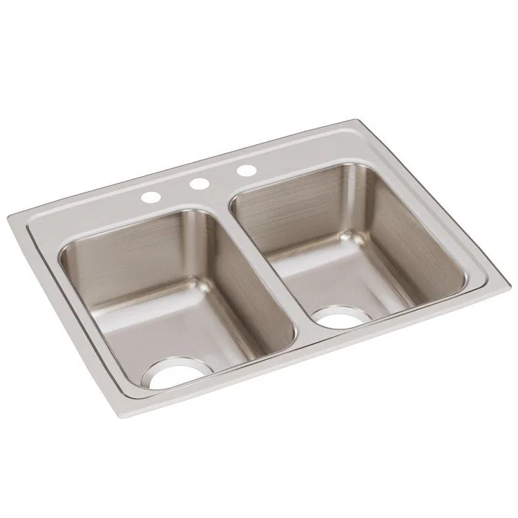 Lustertone Classic 25" Equal Double Bowl Stainless Steel Drop-In Kitchen Sink with 3 Holes