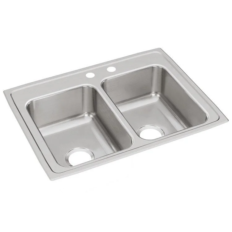 Kitchen Sink Lustertone Classic 29 x 22 Inch Double Bowl Equal MR2 Hole Lustrous Satin Drop-In Stainless Steel Drain Location Center Bottom Only Pads