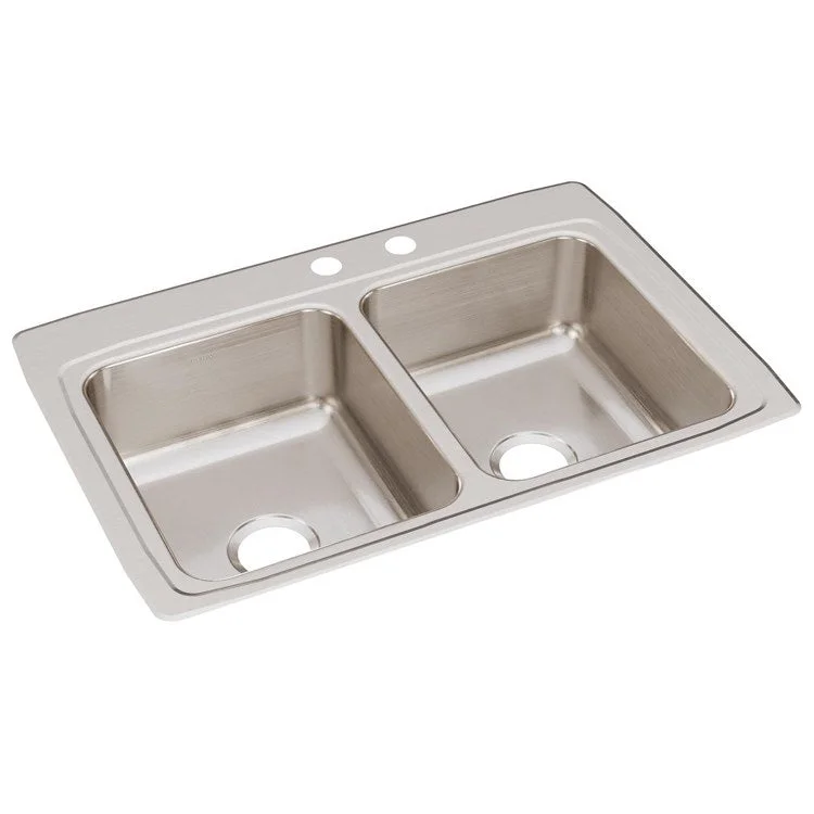 Lustertone Classic 33" Equal Double Bowl Stainless Steel Drop-In Kitchen Sink with 2 Holes