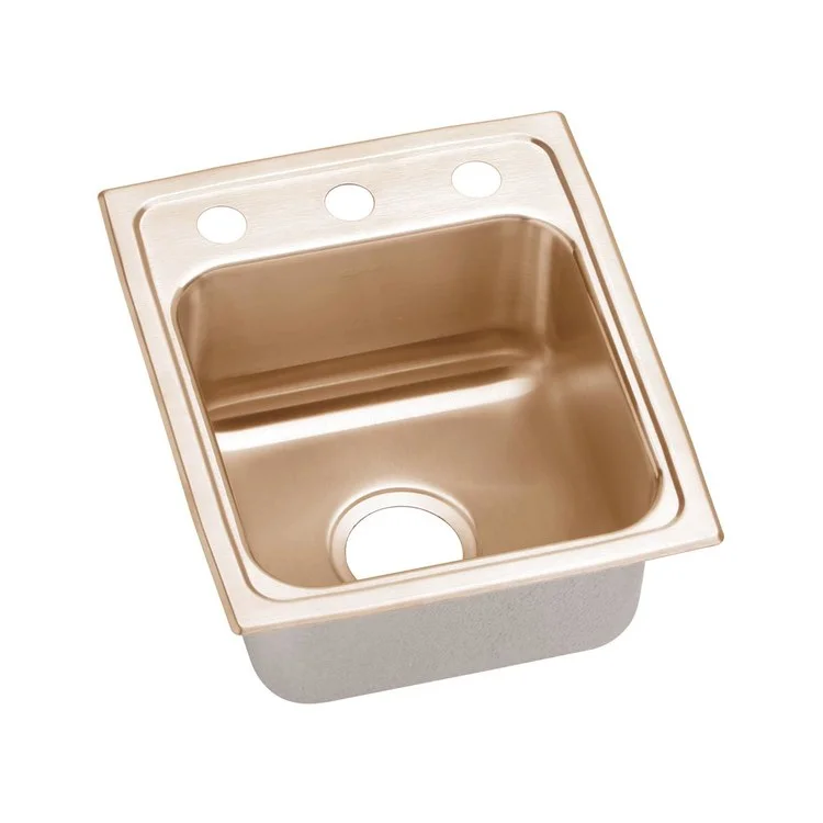 Kitchen Sink 13 x 16 Inch Single Bowl 3 Hole ADA Copper Drop-In Rectangle Drain Location Center Depth 6 Inch Sound Guard