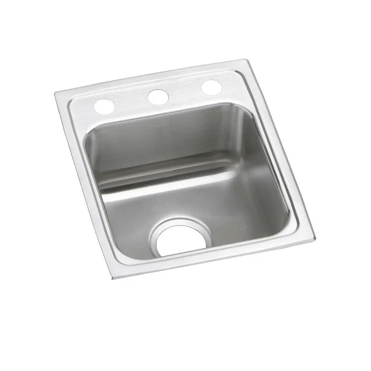 Kitchen Sink Lustertone Classic 13 x 16 Inch Single Bowl MR2 Hole ADA Lustrous Satin Drop-In Square Drain Location Center Depth 6-1/2 Inch Bottom Only Pads