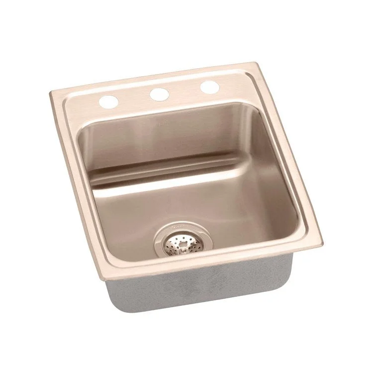 Kitchen Sink 15 x 22 Inch Single Bowl ADA Copper Drop-In Rectangle Drain Location Rear Center Depth 6 Inch Bottom Only Pads