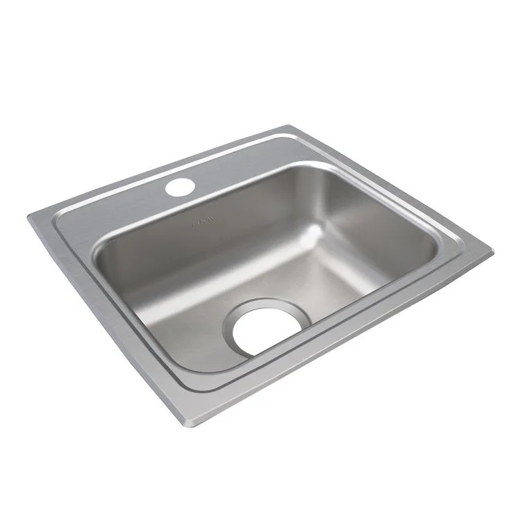 Kitchen Sink Lustertone Classic 17 x 16 Inch Single Bowl OS4 Hole ADA Lustrous Satin Drop-In Rectangle Drain Location Center Depth 5-1/2 Inch Bottom Only Pads