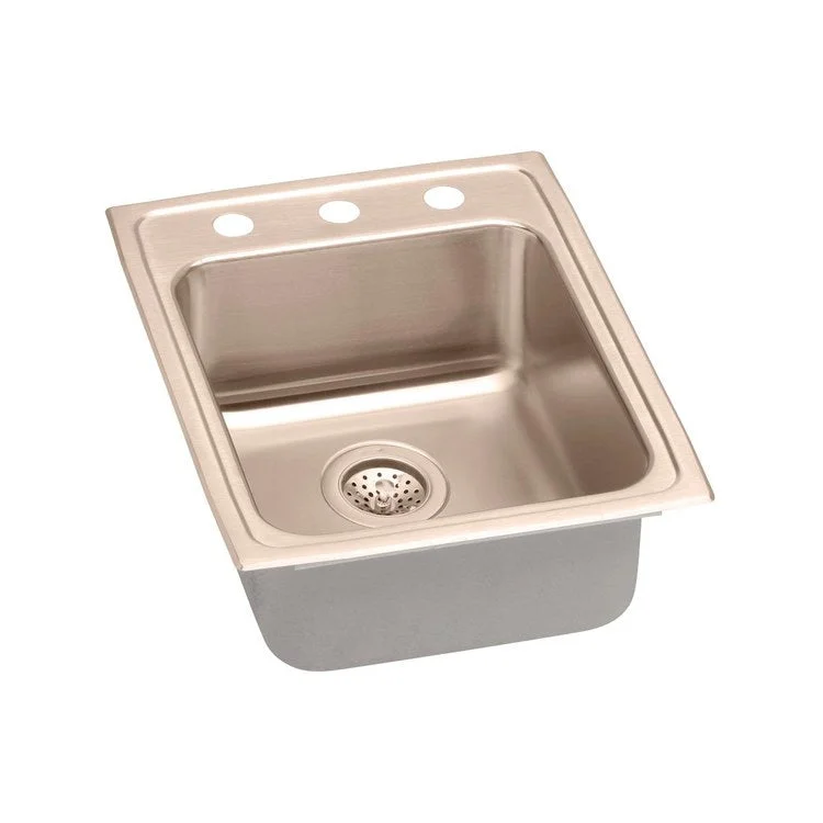 Kitchen Sink 17 x 22 Inch Single Bowl ADA Copper Drop-In Rectangle Drain Location Rear Center Depth 6-1/2 Inch Bottom Only Pads