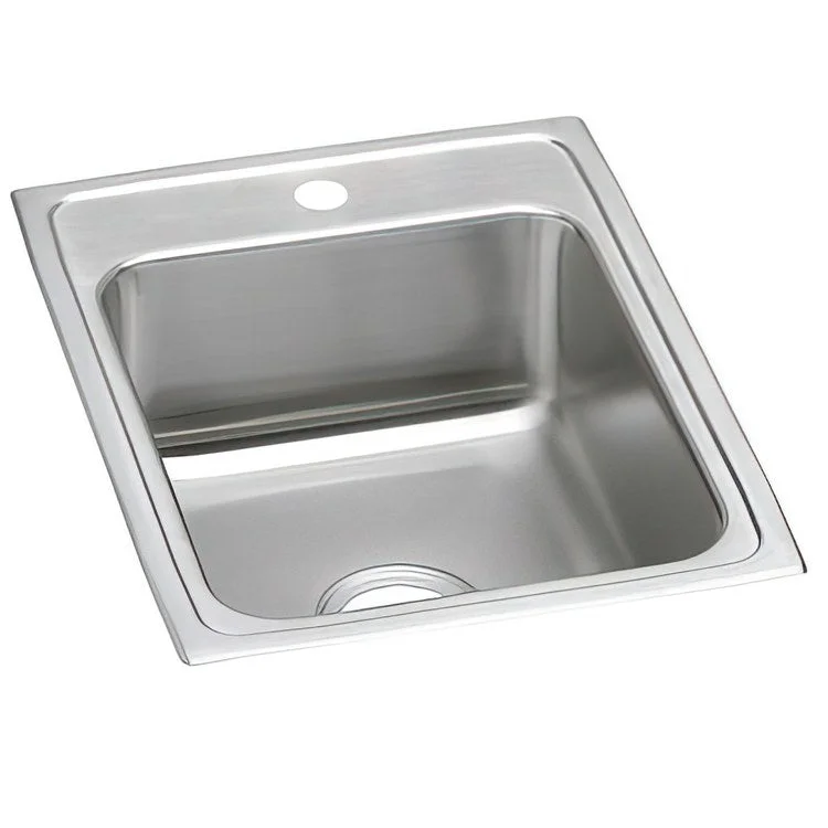 Kitchen Sink Lustertone Classic 17 x 22 Inch Single Bowl MR2 Hole ADA Lustrous Satin Drop-In Rectangle Drain Location Rear Center Depth 6-1/2 Inch Bottom Only Pads