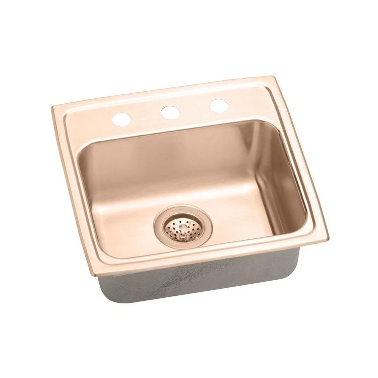 Kitchen Sink 19 x 18 Inch Single Bowl 2 Hole ADA Copper Drop-In Rectangle Drain Location Rear Center Depth 4 Inch Full Spray Sides and Bottom