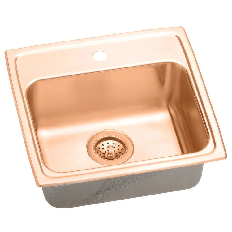 Kitchen Sink 19 x 18 Inch Single Bowl 1 Hole ADA Copper Drop-In Rectangle Drain Location Rear Center Depth 6 Inch Bottom Only Pads