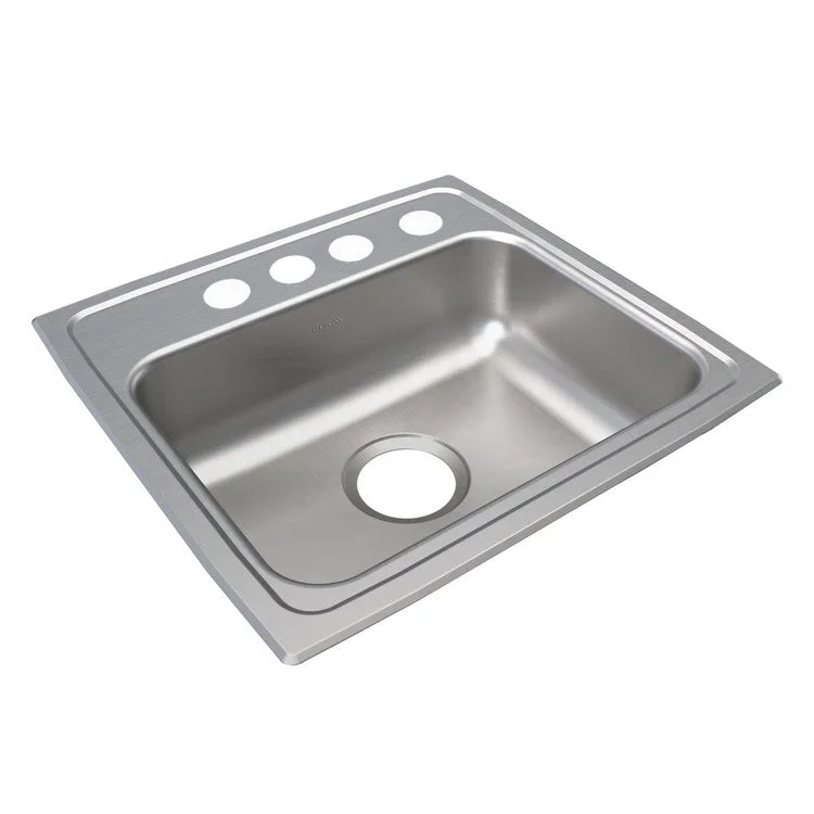 Kitchen Sink Lustertone Classic 19 x 18 Inch Single Bowl OS4 Hole ADA Lustrous Satin Drop-In Rectangle Drain Location Rear Center Depth 6 Inch Bottom Only Pads