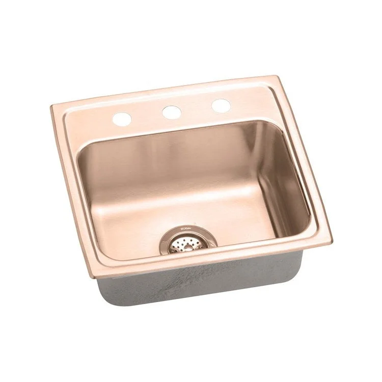 Kitchen Sink 19.5 x 19 Inch Single Bowl OS4 Hole ADA Copper Drop-In Rectangle Drain Location Rear Center Depth 4-1/2 Inch Full Spray Sides and Bottom