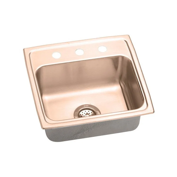 Kitchen Sink 19.5 x 19 Inch Single Bowl OS4 Hole ADA Copper Drop-In Rectangle Drain Location Rear Center Depth 5 Inch Bottom Only Pads