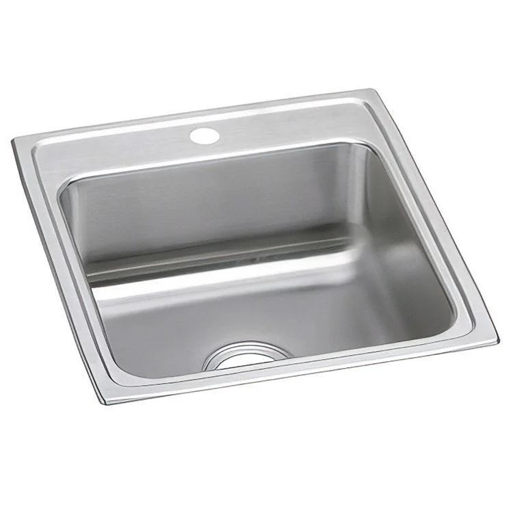 Kitchen Sink Lustertone Classic 19.5 x 22 Inch Single Bowl 1 Hole ADA Lustrous Satin Drop-In Rectangle Drain Location Rear Center Depth 5 Inch Bottom Only Pads