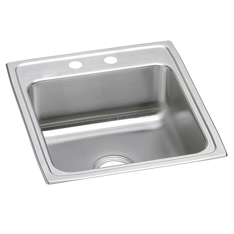 Kitchen Sink Lustertone Classic 19.5 x 22 Inch Single Bowl 2 Hole ADA Lustrous Satin Drop-In Rectangle Drain Location Rear Center Depth 5-1/2 Inch Bottom Only Pads