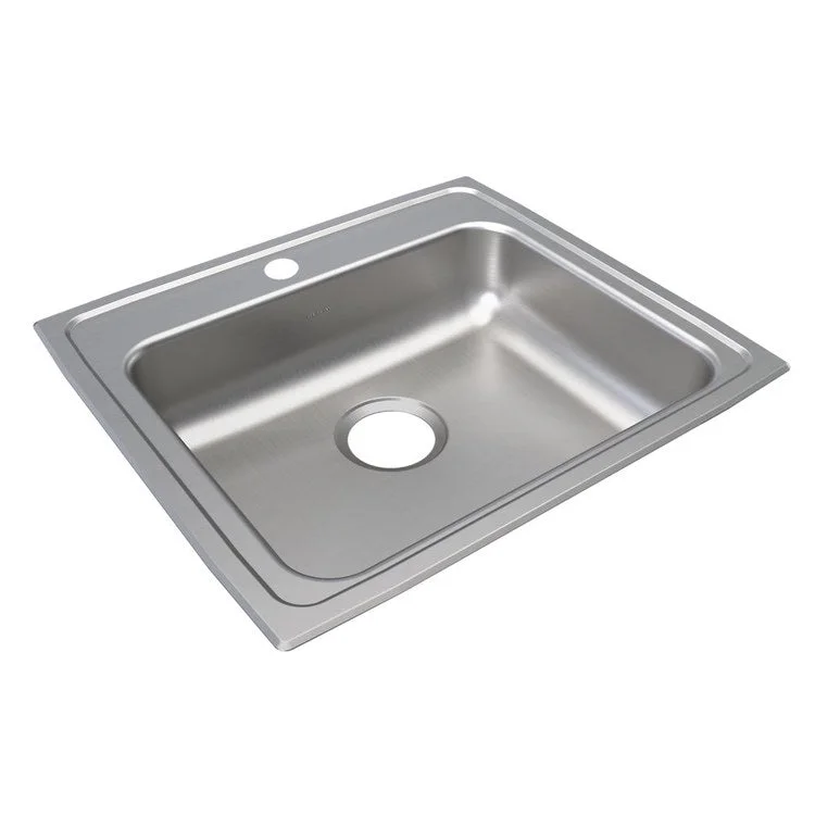 Kitchen Sink Lustertone Classic 22 x 19.5 Inch Single Bowl 1 Hole ADA Lustrous Satin Drop-In Rectangle Drain Location Rear Center Depth 5 Inch Bottom Only Pads