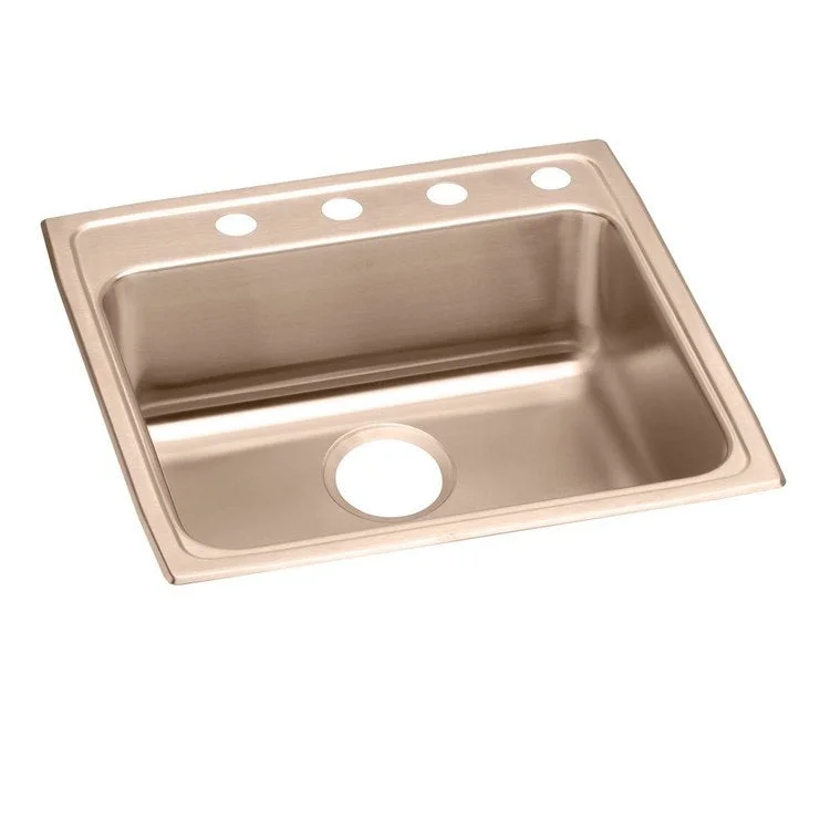 Kitchen Sink 22 x 22 Inch Single Bowl ADA Copper Drop-In Square Drain Location Rear Center Depth 4 Inch Full Spray Sides and Bottom