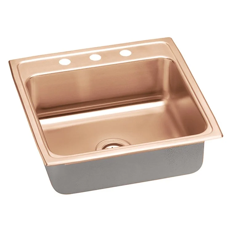 Kitchen Sink 22 x 22 Inch Single Bowl 3 Hole ADA Copper Drop-In Square Drain Location Rear Center Depth 4-1/2 Inch Full Spray Sides and Bottom