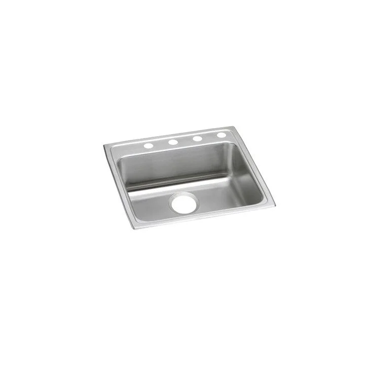 Kitchen Sink Lustertone Classic 22 x 22 Inch Single Bowl 4 Hole ADA Lustrous Satin Drop-In Square Drain Location Rear Center Depth 6 Inch Bottom Only Pads