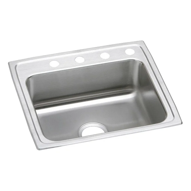 Kitchen Sink Lustertone Classic 25 x 21.25 Inch Single Bowl 5 Hole ADA Lustrous Highlighted Satin Top Mount Rectangle Drain Location Rear Center Depth 4 Inch Full Spray Sides and Bottom