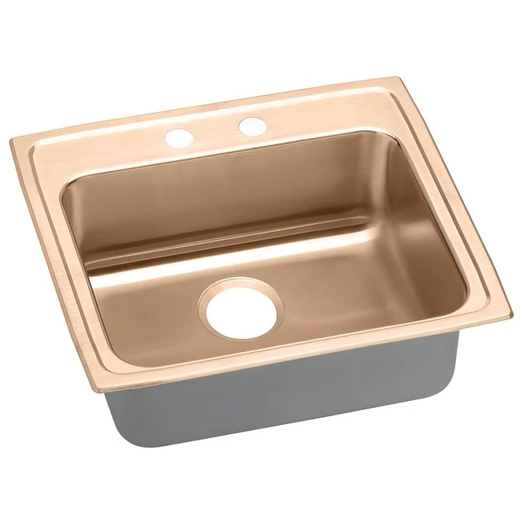 Kitchen Sink 25 x 21.25 Inch Single Bowl MR2 Hole ADA Copper Drop-In Rectangle Drain Location Rear Center Depth 4 Inch Full Spray Sides and Bottom