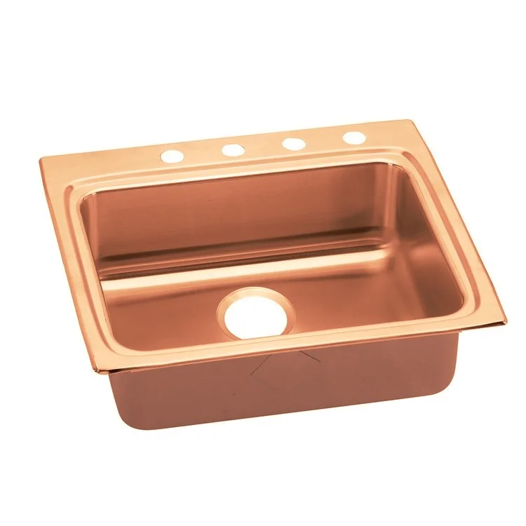 Kitchen Sink 25 x 22 Inch Single Bowl ADA Copper Drop-In Rectangle Drain Location Rear Center Depth 4-1/2 Inch Bottom Only Pads