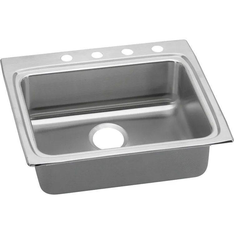 Kitchen Sink Lustertone Classic 25 x 22 Inch Single Bowl MR2 Hole ADA Lustrous Satin Drop-In Rectangle Drain Location Rear Center Depth 5-1/2 Inch Bottom Only Pads