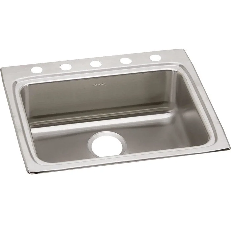 Kitchen Sink Lustertone Classic 25 x 22 Inch Single Bowl 5 Hole ADA Lustrous Satin Drop-In Rectangle Drain Location Rear Center Depth 6 Inch Bottom Only Pads