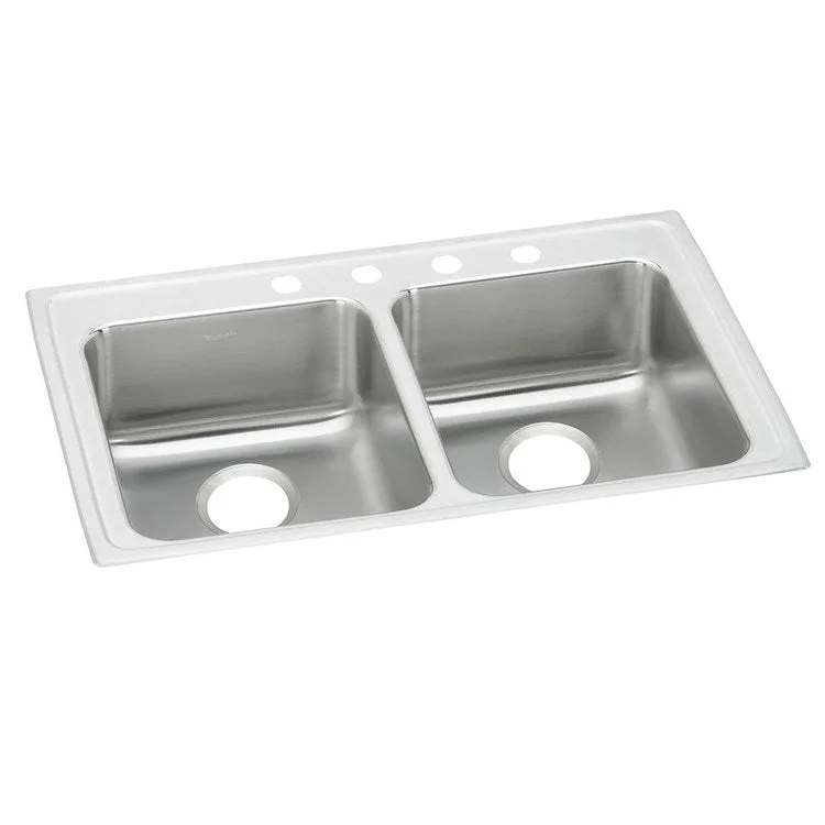 Kitchen Sink Lustertone Classic 29 x 22 Inch Double Bowl Equal 3 Hole ADA Lustrous Satin Drop-In Rectangle Drain Location Rear Center Depth 5 Inch Bottom Only Pads