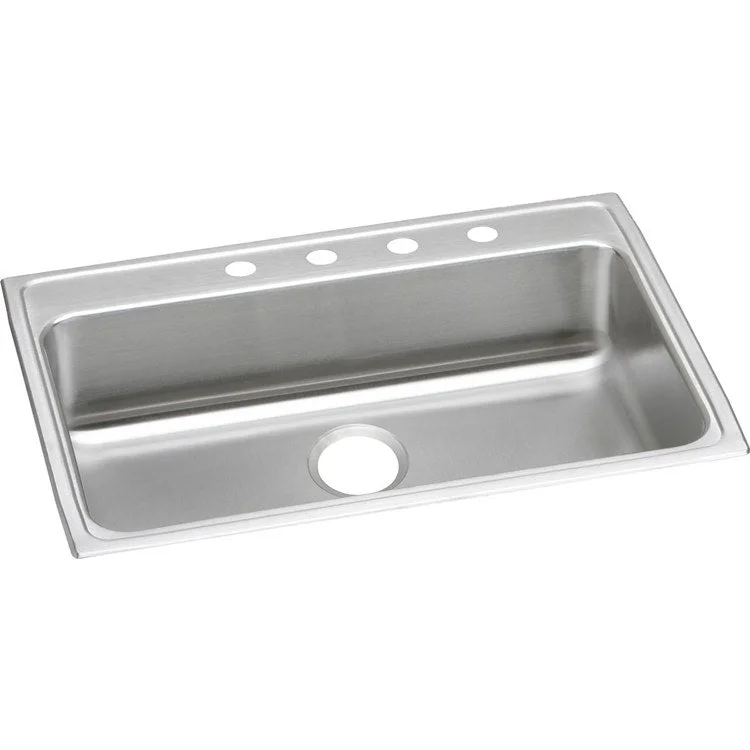 Kitchen Sink Lustertone Classic 31 x 22 Inch Single Bowl 1 Hole ADA Lustrous Satin Drop-In Rectangle Drain Location Rear Center Depth 6-1/2 Inch Bottom Only Pads