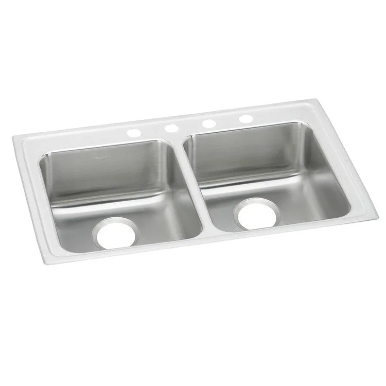 Kitchen Sink Lustertone Classic 33 x 19.5 Inch Double Bowl Equal ADA Lustrous Satin Drop-In Rectangle Drain Location Rear Center Depth 6 Inch Bottom Only Pads