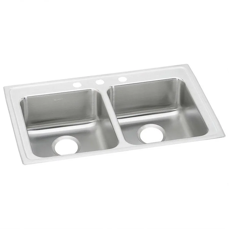 Lustertone Classic 33" Equal Double Bowl ADA Stainless Steel Drop-In Kitchen Sink with 3 Holes