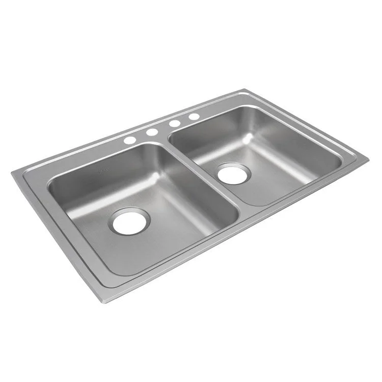 Lustertone Classic 33" Equal Double Bowl ADA Stainless Steel Drop-In Kitchen Sink with 4 Holes