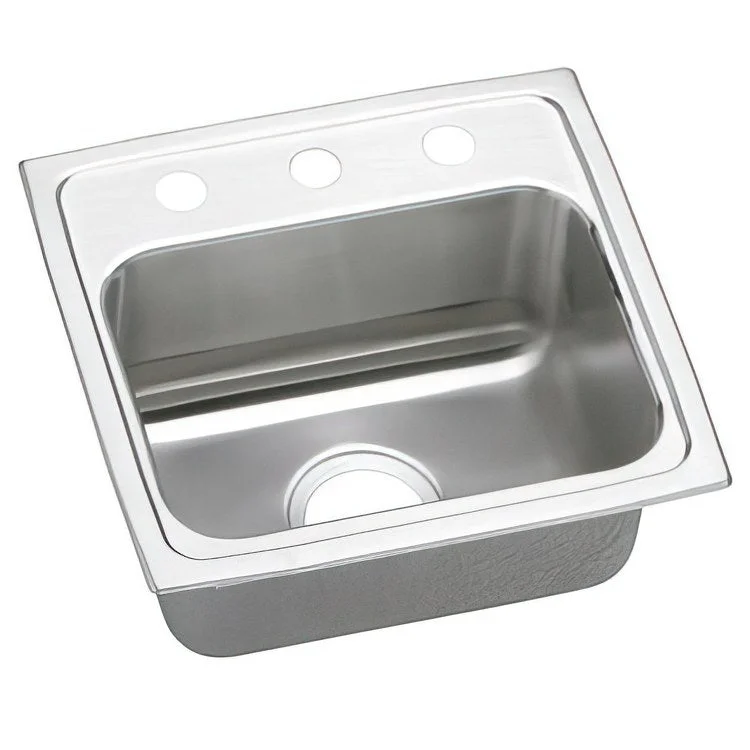 Kitchen Sink Lustertone Classic 17 x 16 Inch Single Bowl 3 Hole ADA Lustrous Satin Drop-In Rectangle Drain Location Center Depth 5 Inch Quick Clip Mounting System Bottom Only Pads