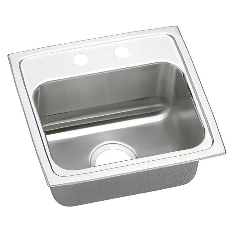 Kitchen Sink Lustertone Classic 17 x 16 Inch Single Bowl MR2 Hole ADA Lustrous Satin Drop-In Rectangle Drain Location Center Depth 5 Inch Quick Clip Mounting System Bottom Only Pads