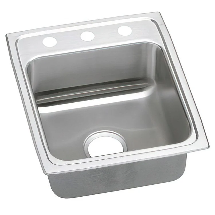 Kitchen Sink Lustertone Classic 17 x 20 Inch Single Bowl ADA Lustrous Satin Drop-In Rectangle Drain Location Rear Center Depth 5 Inch Quick Clip Mounting System Bottom Only Pads