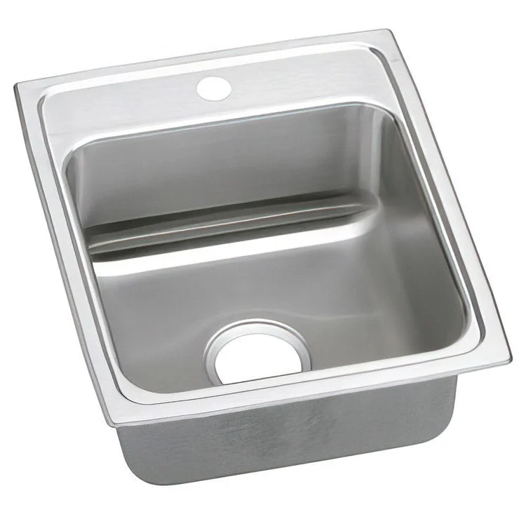 Kitchen Sink Lustertone Classic 17 x 20 Inch Single Bowl 1 Hole ADA Lustrous Satin Drop-In Rectangle Drain Location Rear Center Depth 5 Inch Quick Clip Mounting System Bottom Only Pads