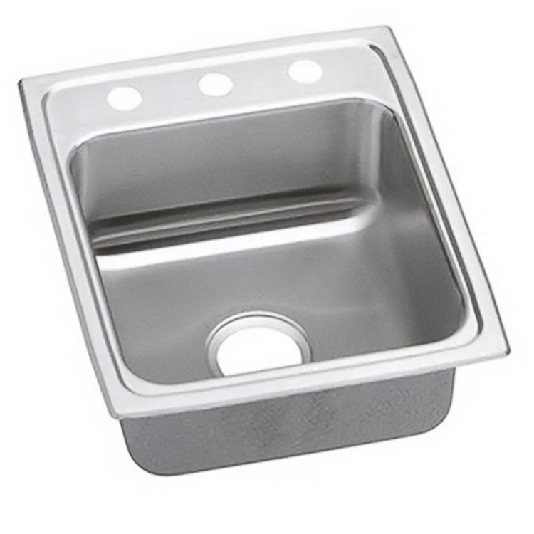 Kitchen Sink Lustertone Classic 17 x 20 Inch Single Bowl MR2 Hole ADA Lustrous Satin Drop-In Rectangle Drain Location Rear Center Depth 5 Inch Quick Clip Mounting System Bottom Only Pads