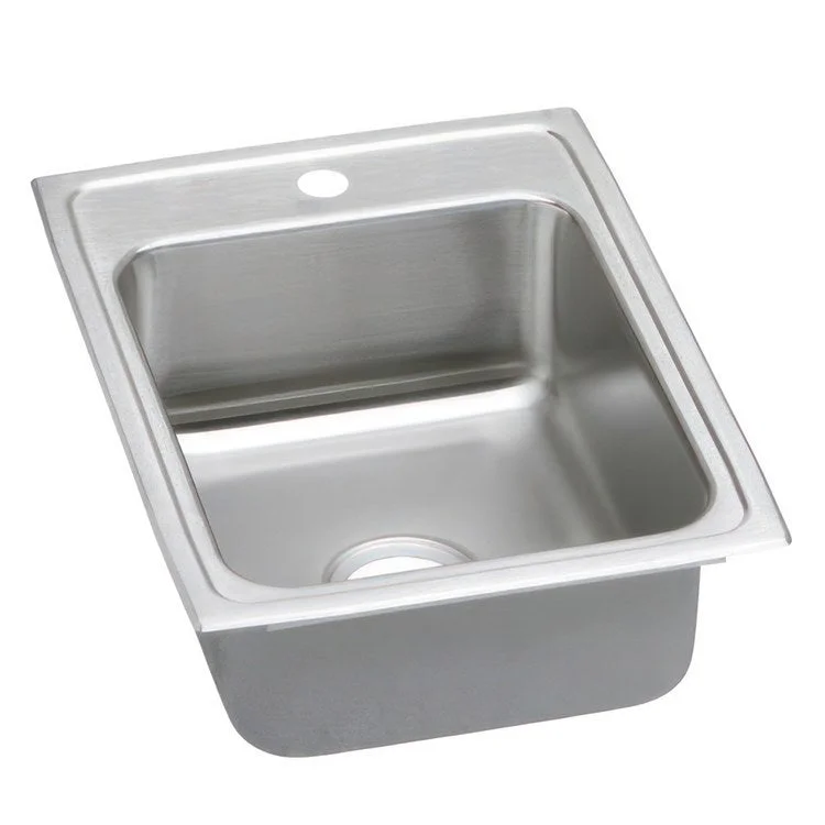 Kitchen Sink Lustertone Classic 17 x 22 Inch Single Bowl 1 Hole ADA Lustrous Satin Drop-In Rectangle Drain Location Rear Center Depth 6 Inch Quick Clip Mounting System Bottom Only Pads