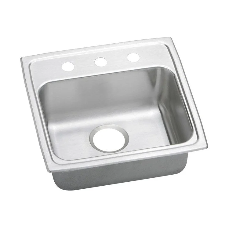 Kitchen Sink Lustertone Classic 19.5 x 19 Inch Single Bowl 2 Hole ADA Lustrous Satin Drop-In Rectangle Drain Location Rear Center Depth 5 Inch Quick Clip Mounting System Bottom Only Pads