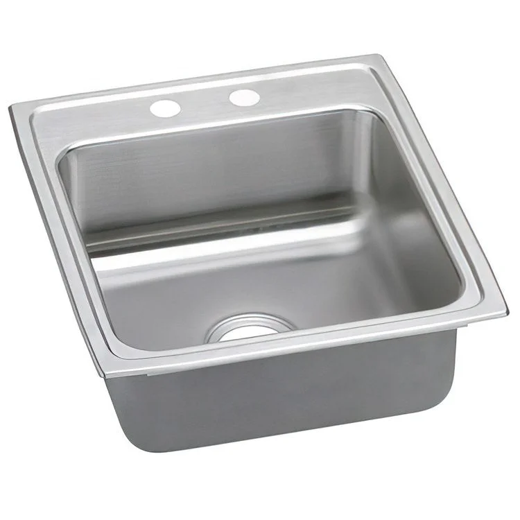 Kitchen Sink Lustertone Classic 19.5 x 22 Inch Single Bowl MR2 Hole ADA Lustrous Satin Drop-In Rectangle Drain Location Rear Center Depth 5 Inch Quick Clip Mounting System Bottom Only Pads