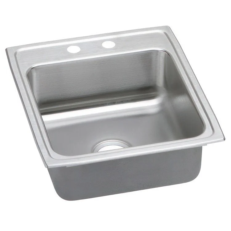 Kitchen Sink Lustertone Classic 19.5 x 22 Inch Single Bowl 2 Hole ADA Lustrous Satin Drop-In Rectangle Drain Location Rear Center Depth 5-1/2 Inch Quick Clip Mounting System Bottom Only Pads